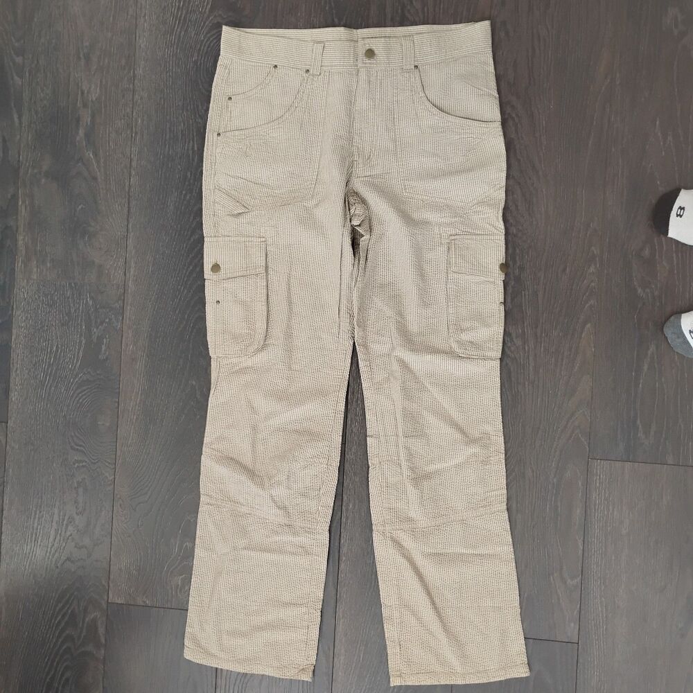 New Men America Santa Monica Seersucker Cargo Pants 32 Striped Cotton Carpenter
